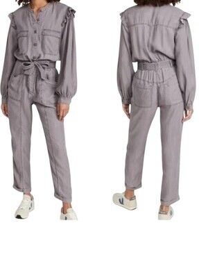 Rebecca Minkoff Marie Belted Tencel Jumpsuit Gray Medium